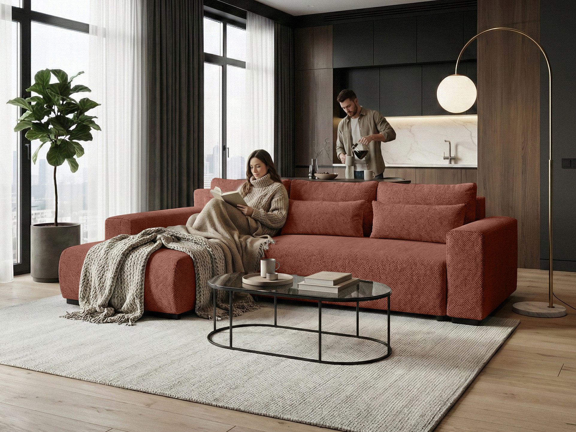 Beautysofa Ecksofa Benny mit Schlaffunktion und Bettkasten, Wellenfedern, stilvoll Polsterecke im modernes Design, L-förmiges Corner Sofa aus Cordstoff
