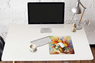 MuchoWow Gaming Mauspad Blumen - Bunt - Ölfarbe - Blumentopf (1-St), Mousepad mit Rutschfester Unterseite, Gaming, 40x40 cm, XXL, Großes