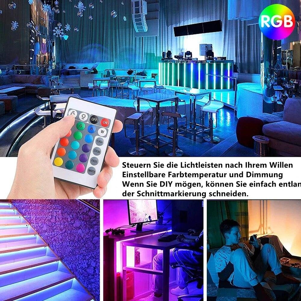 LED Fernbedienung(WIFI)+Netzteil Musik LETGOSPT Dimmer, 5050 / App-Steuerung, Bluetooth/Wif Strip Timer-Einstellung Strip+24keys 10m, Dimmbar, LED-Streifen Bluetooth, Sync, 5m RGB Lichterkette