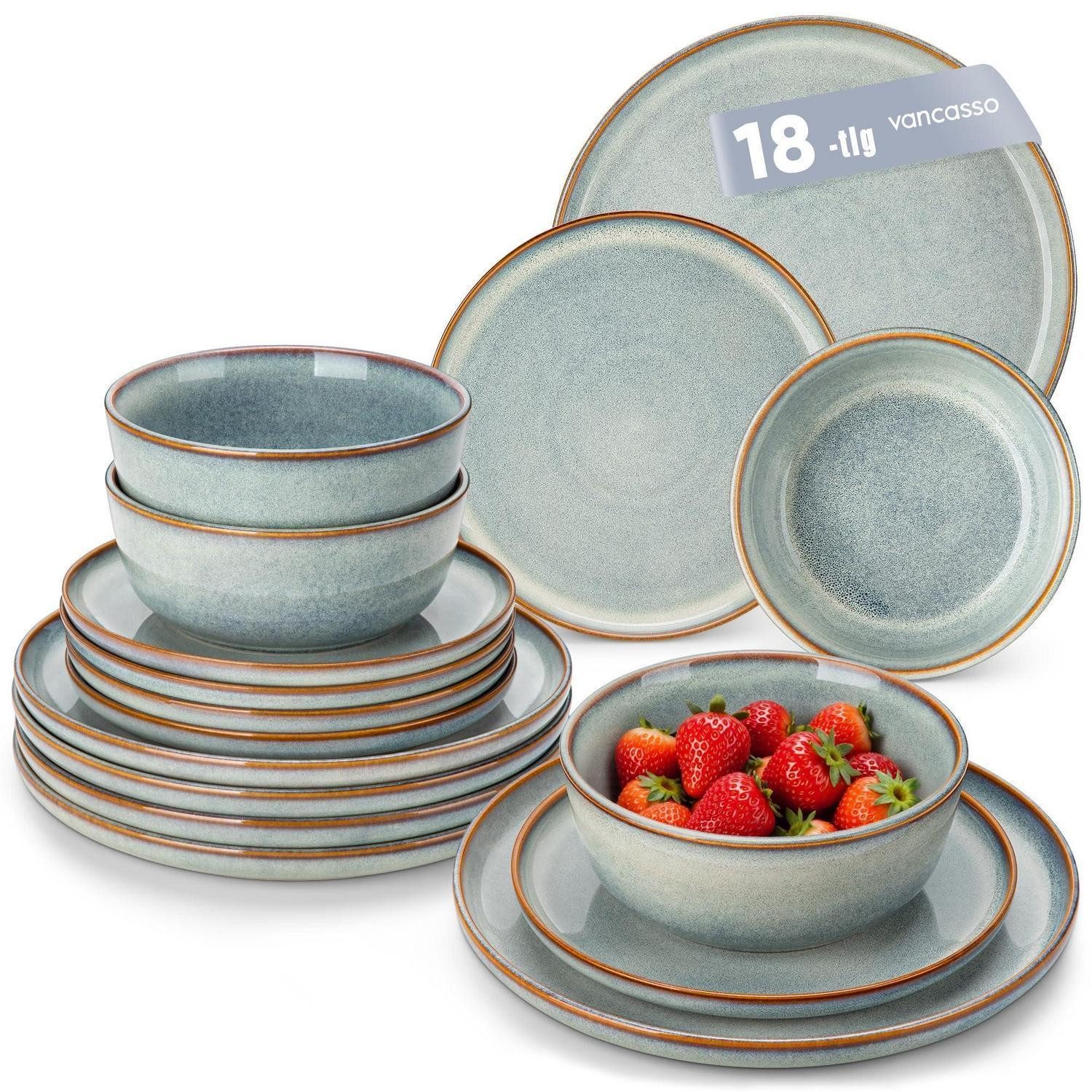 LuxusKollektion Tafelservice Geschirrset 6 Personen Steingut Service Geschirrset 18tlg. Hellblau