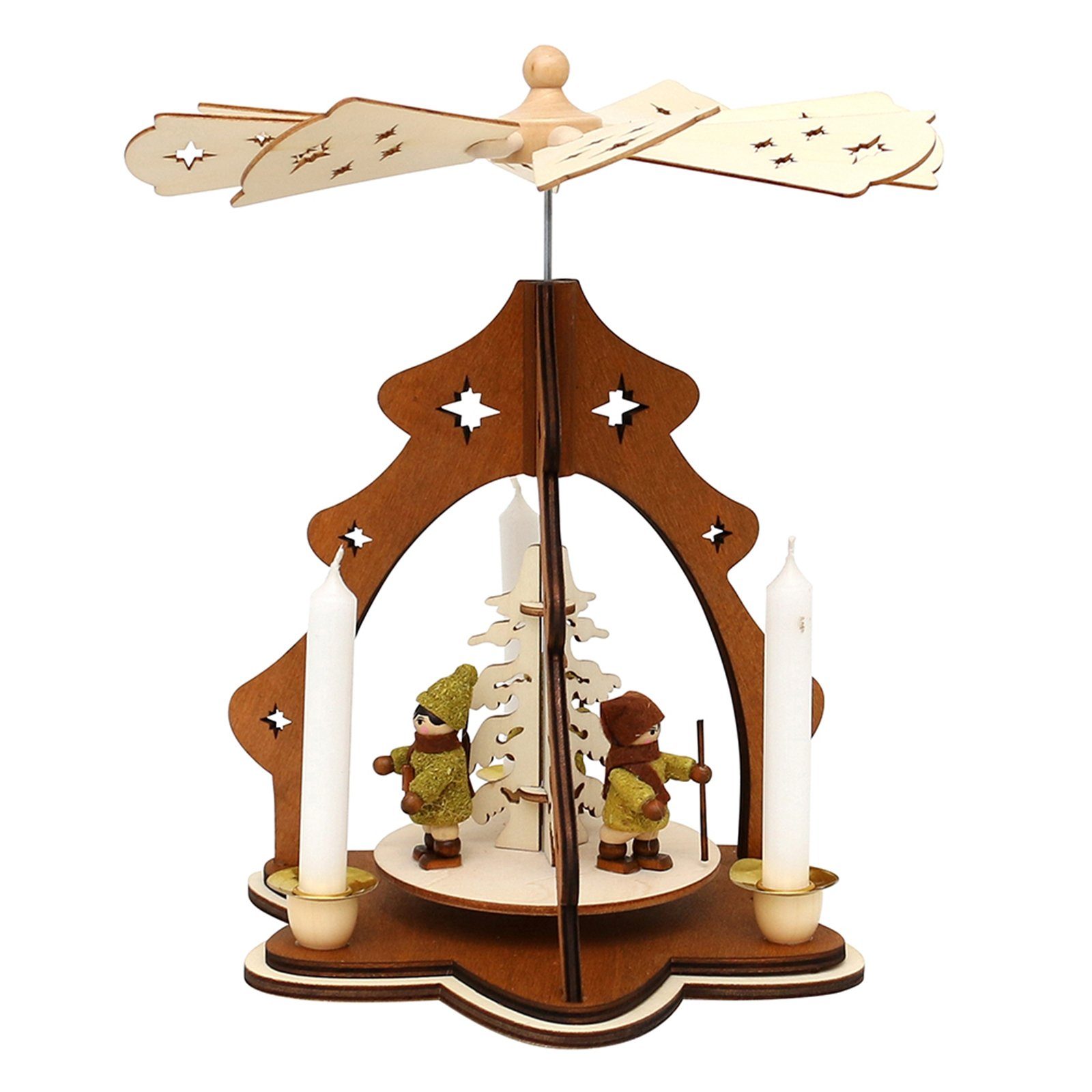 SIGRO Weihnachtspyramide Holz Tischpyramide, für 3 Kerzen Moosmann/Moosfrau, Pyramide für 3 Kerzen