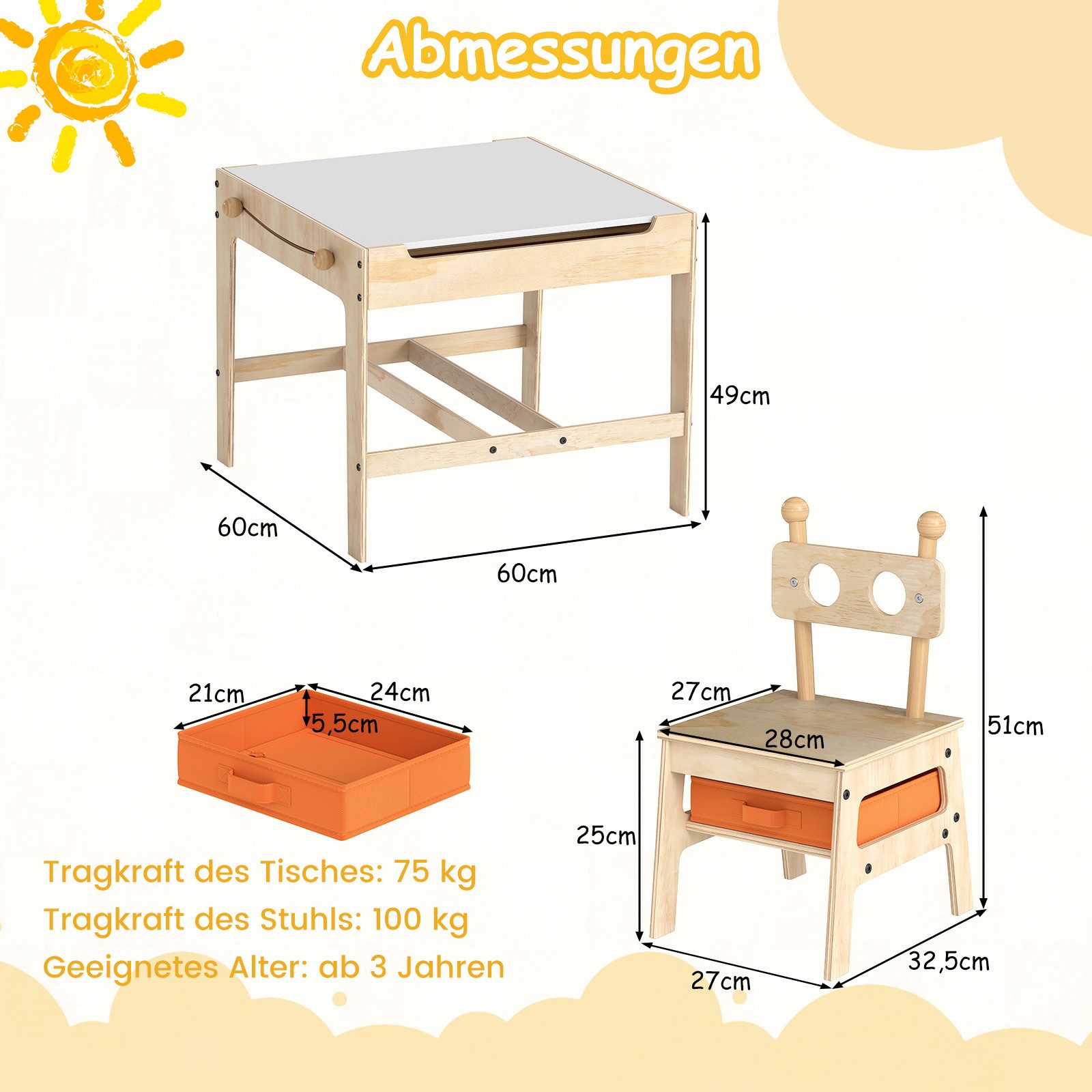 COSTWAY Children's Seating Set, Children's Table with 2 Chairs, 4-in-1 Activity Table