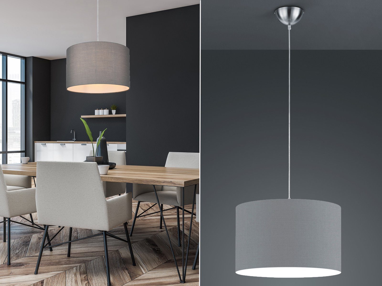 meineWunschleuchte LED Pendelleuchte, Dimmfunktion, LED wechselbar, Warmweiß,  Lampe über-n Esstisch Design-klassiker hängend Treppenhaus Grau, Ø40cm