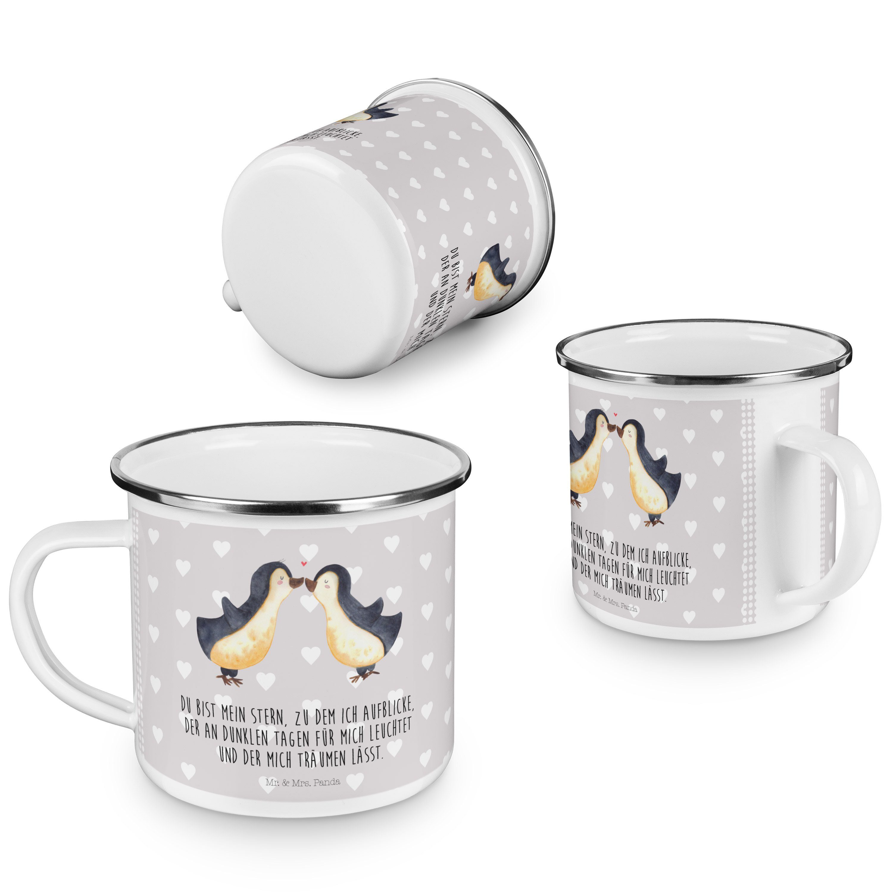 Mrs. Becher Heiraten, & Emaille Geschenk, - Emaille Mr. Pastell Liebe Campingbec, Panda - Pinguin Grau