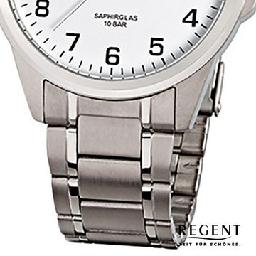 Regent Quarzuhr Regent Herren-Armbanduhr silber Analog, Herren Armbanduhr rund, groß (ca. 40mm), Titanarmband