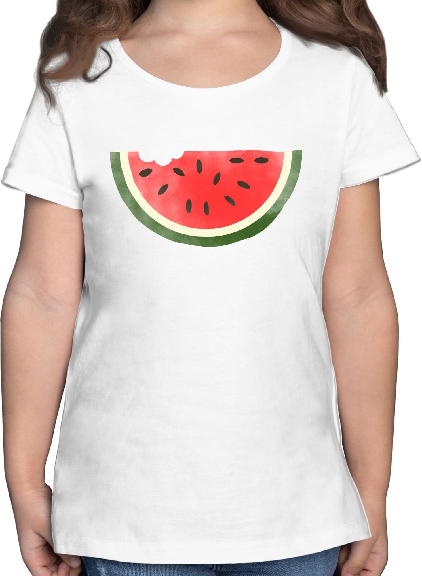 Shirtracer T-Shirt Wassermelone Wasserfarbe - Kindermotive - Mädchen Kinder  T-Shirt tshirt kinder wassermelone - watermelon shirt - melone