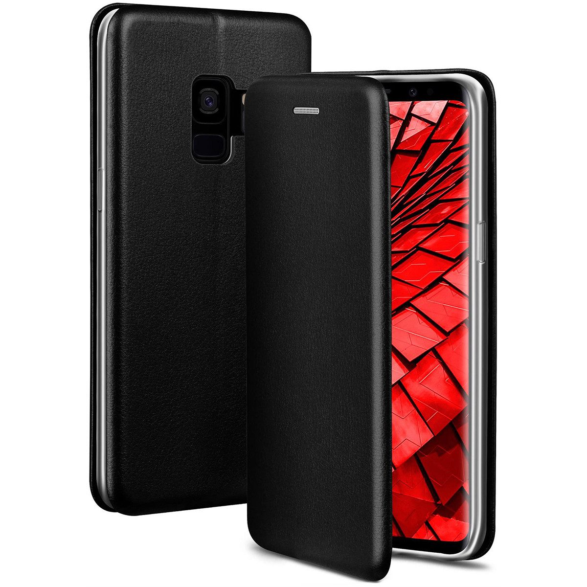 ONEFLOW Handyhülle für Samsung Galaxy S9 Premium Hülle Business Cover Schwarz 5,8 Zoll, 360 Grad Schutzhülle Flip Case Etui Klapphülle Dünn Leder Handy Tasche