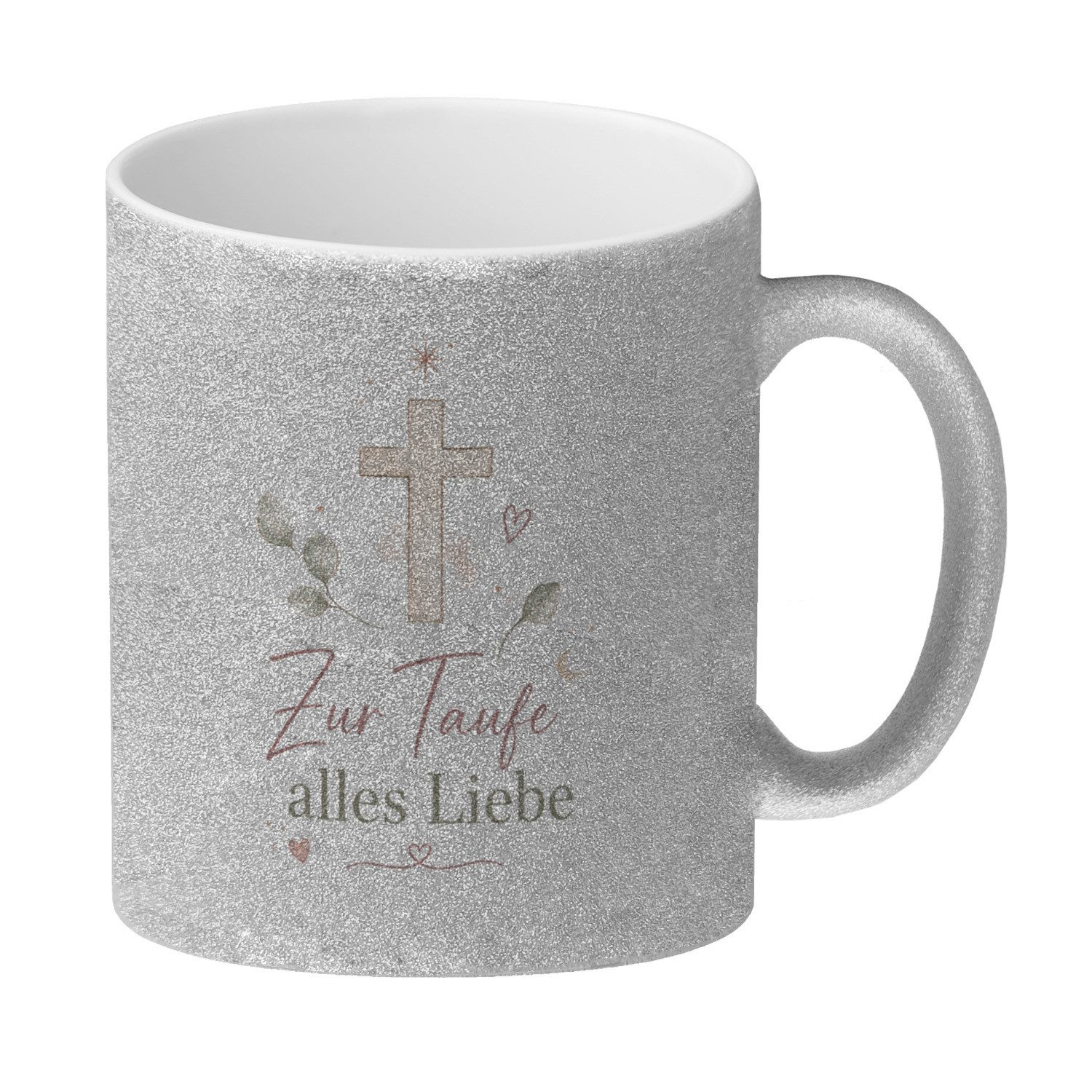 speecheese Tasse Glitzer Kaffeebecher Zur Taufe alles Liebe Kreuz Tasse Mit Spruch: ml