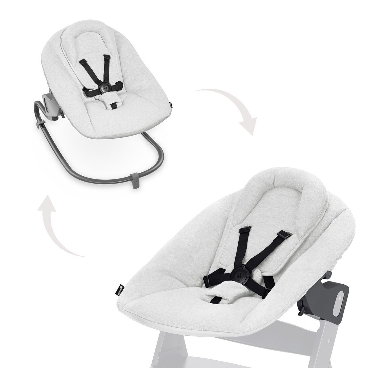 Hauck Hochstuhltablett Bouncer 2in1 Premium - Light Grey, Neugeborenenaufsatz & Baby Wippe für Alpha & Beta Hochstuhl ab Geburt