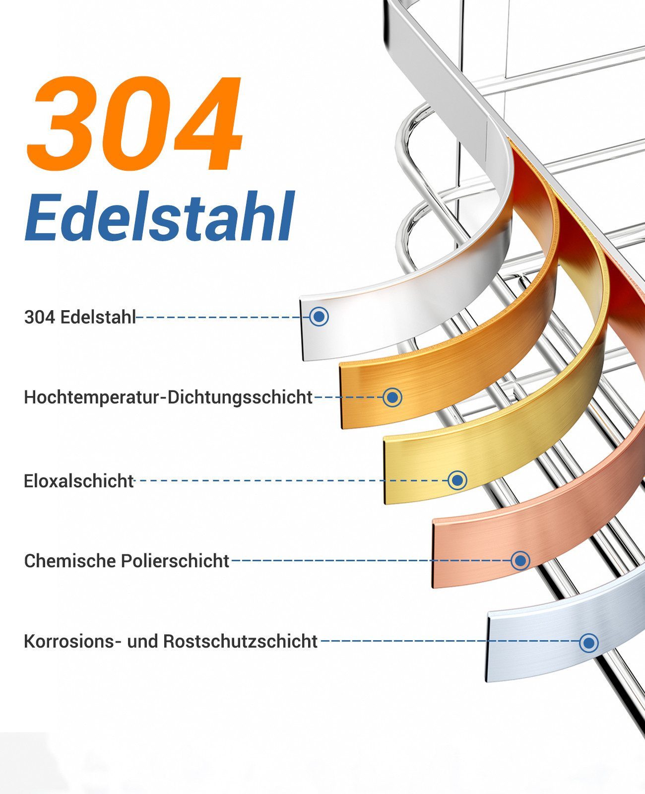 Elegear Duschablage Duschablage & Saugnapfhaken Set – 2x Duschregal + 2x Saugnapfhaken, 1-tlg., Selbstklebendes Badregal aus 304 Edelstahl, Duschkorb für Shampoo