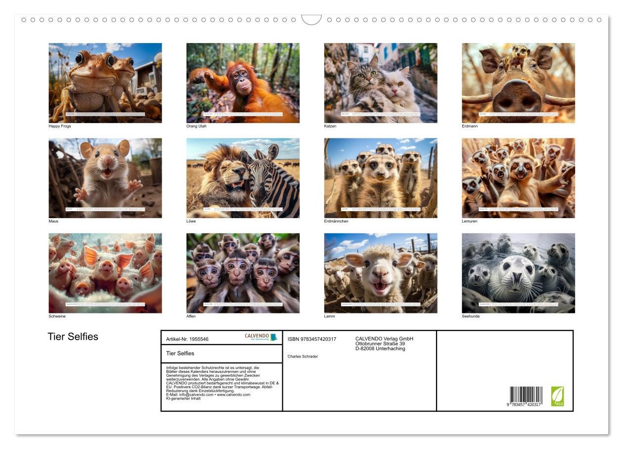 Thumbnail - CALVENDO Wandkalender Tier Selfies (Wandkalender 2026 DIN A2 quer), CALVENDO Monatskalender