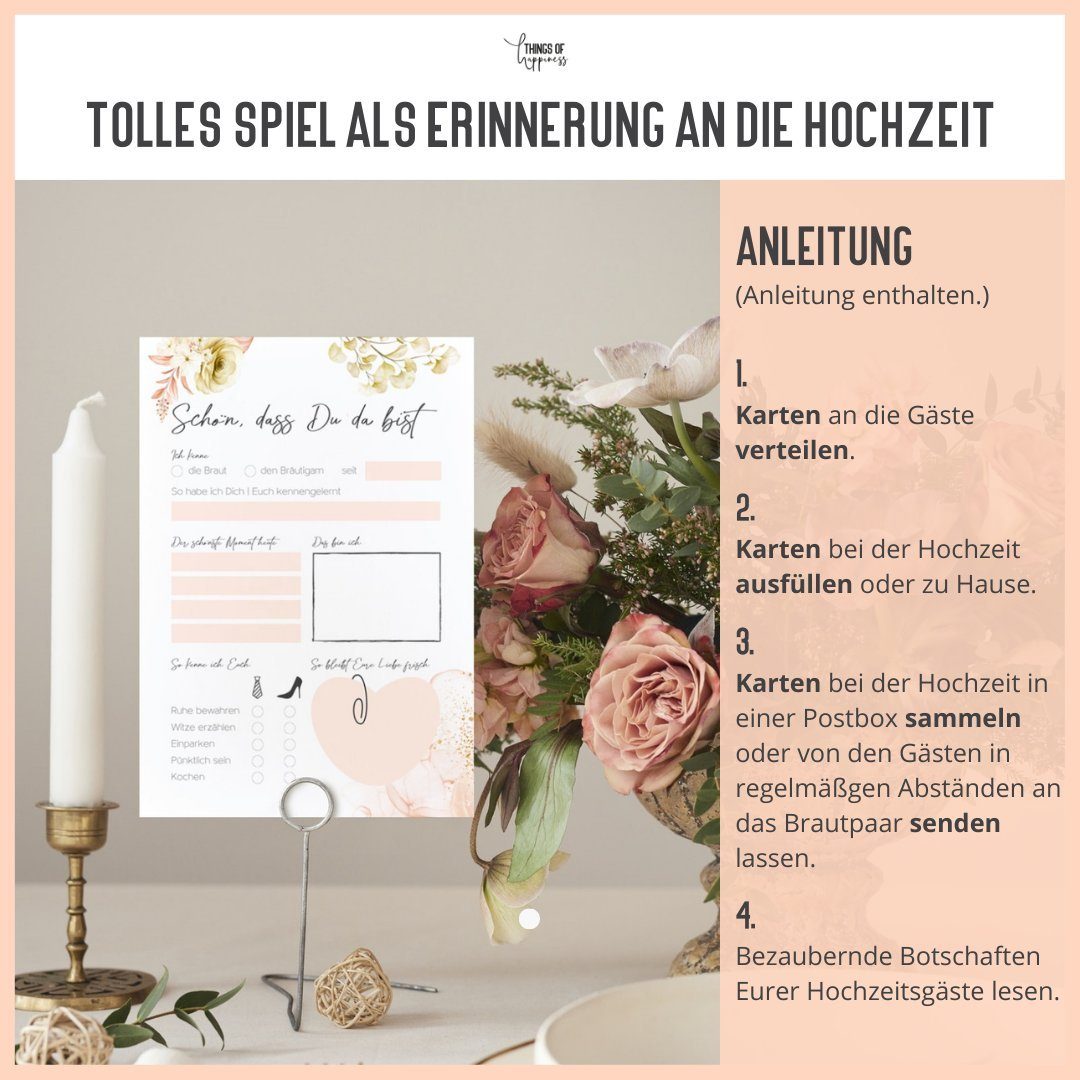 Things of Happiness Postkarte 52 Postkarten-Spiel Hochzeit Hochzeitsspiel 52 Wochen, Boho Design