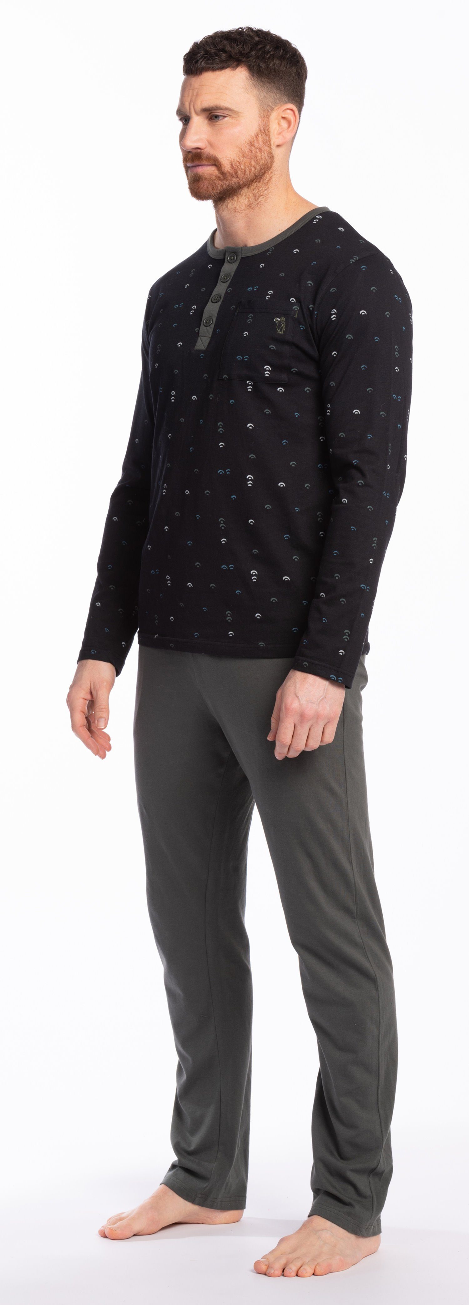 Eskimo Schlafanzug Herren Schlafanzug mit Knopfleiste (2 tlg) Baumwolle günstig online kaufen