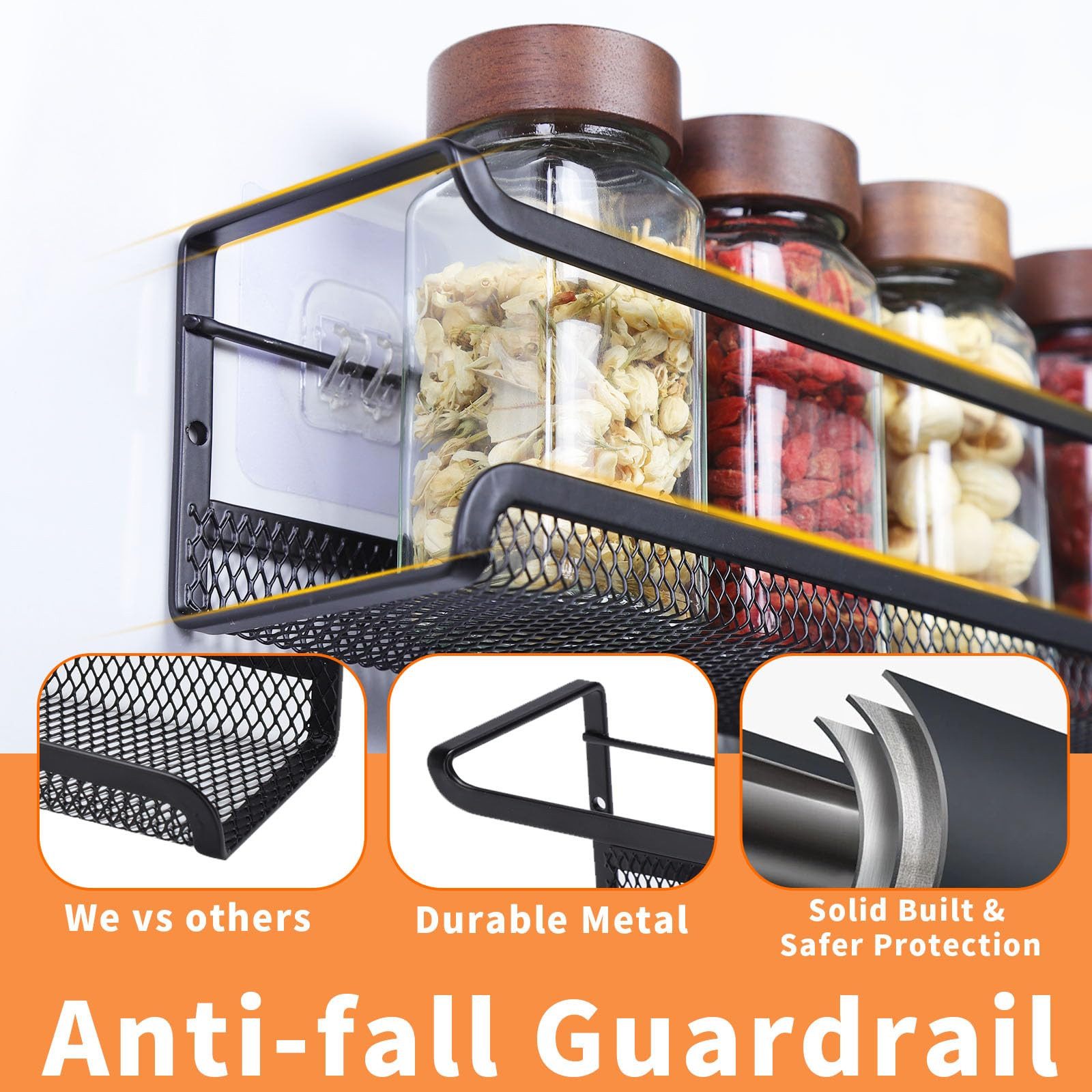 Coonoor Gewürzstreuer 4er Metall Gewürz Organizer - Gewürzregal Hängend,Ohne Bohren, für Küchenwand/Schranktür – Bild 4 von 5