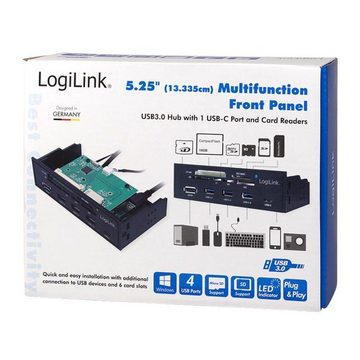 LogiLink UA0341 Multifunktions-Panel Adapter, USB HUB 3.0, schwarz, 5,25", 6-fach Kartenleser, eSATA
