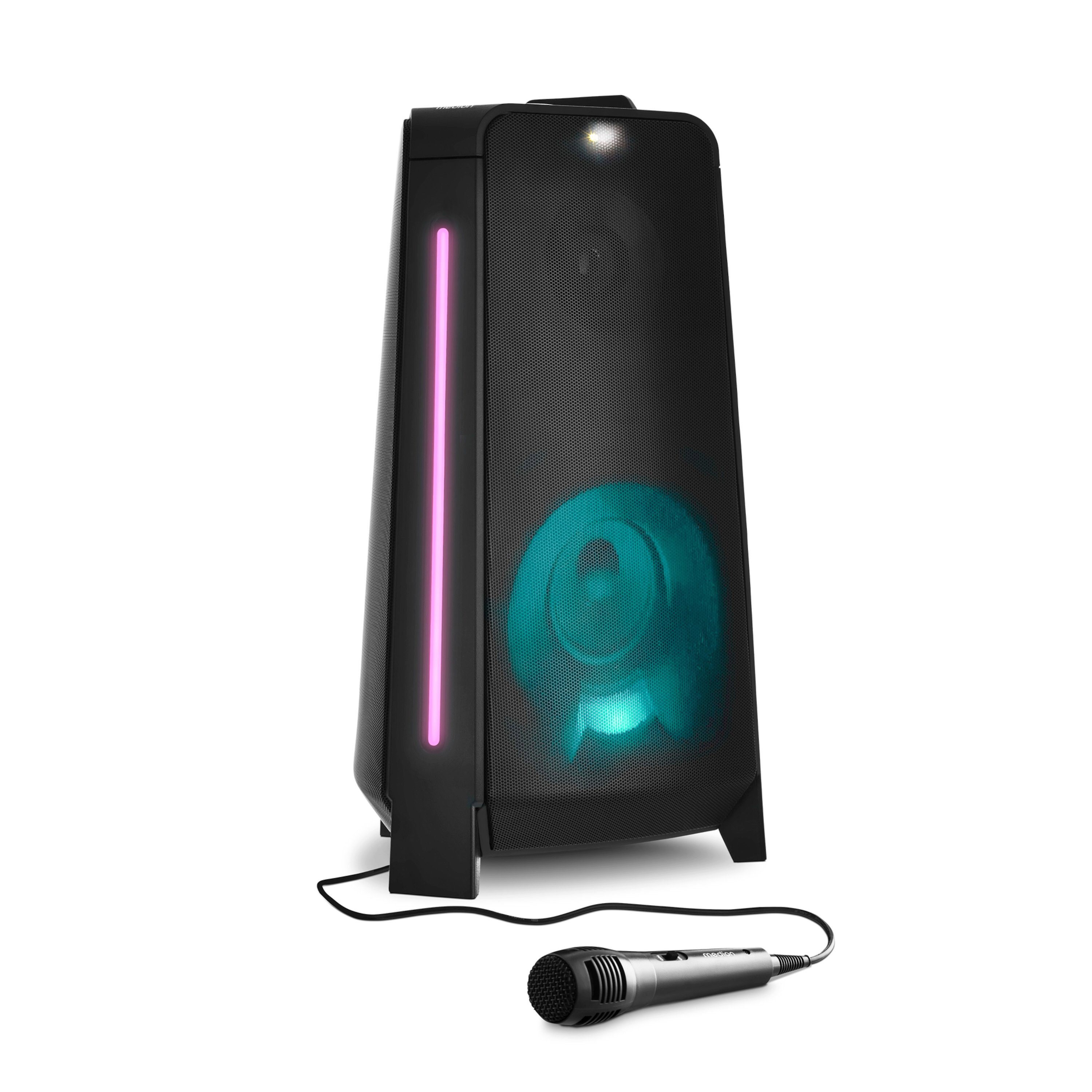 Medion® LIFE® P61552 (MD43552) Bluetooth-Lautsprecher (22 W, inkl. Mikrofon, Karaoke, Akku, Bluetooth, TWS, Lichteffekte, USB, AUX)