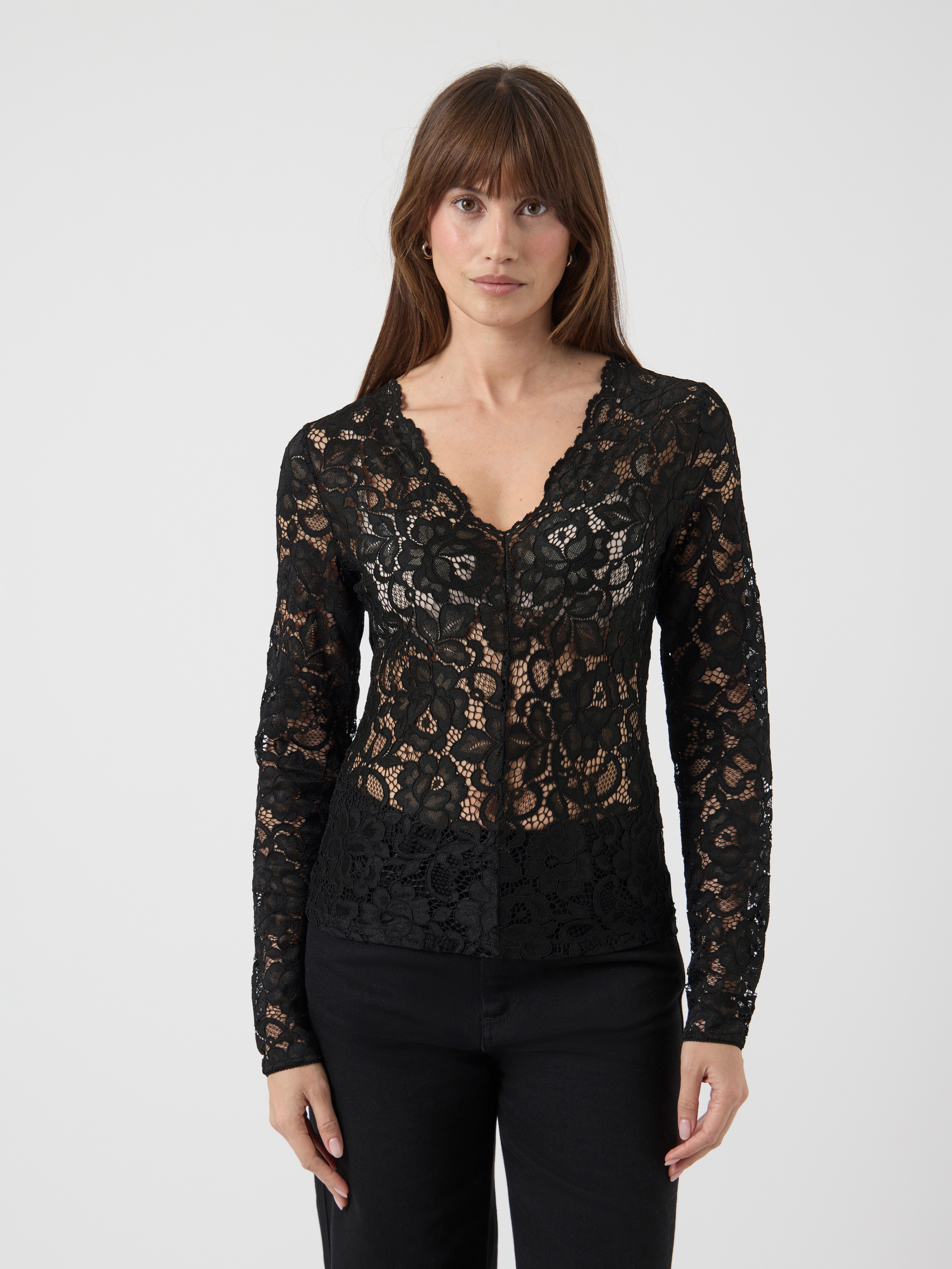 Y.A.S Spitzenshirt YASLACEY LS V-NECK LACE TOP S. NOOS günstig online kaufen