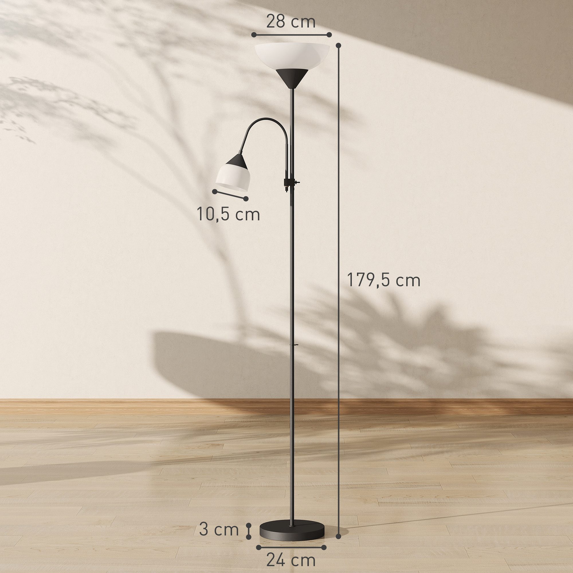 HOMCOM Stehlampe Standleuchte mit 360° schwenkbaren 2 Lampenköpfen, Farbwechsel, LED wechselbar, Warmweiß, Neutralweiß, Kaltweiß, Mutter-Kind-Design, 3 Farbtemperaturen