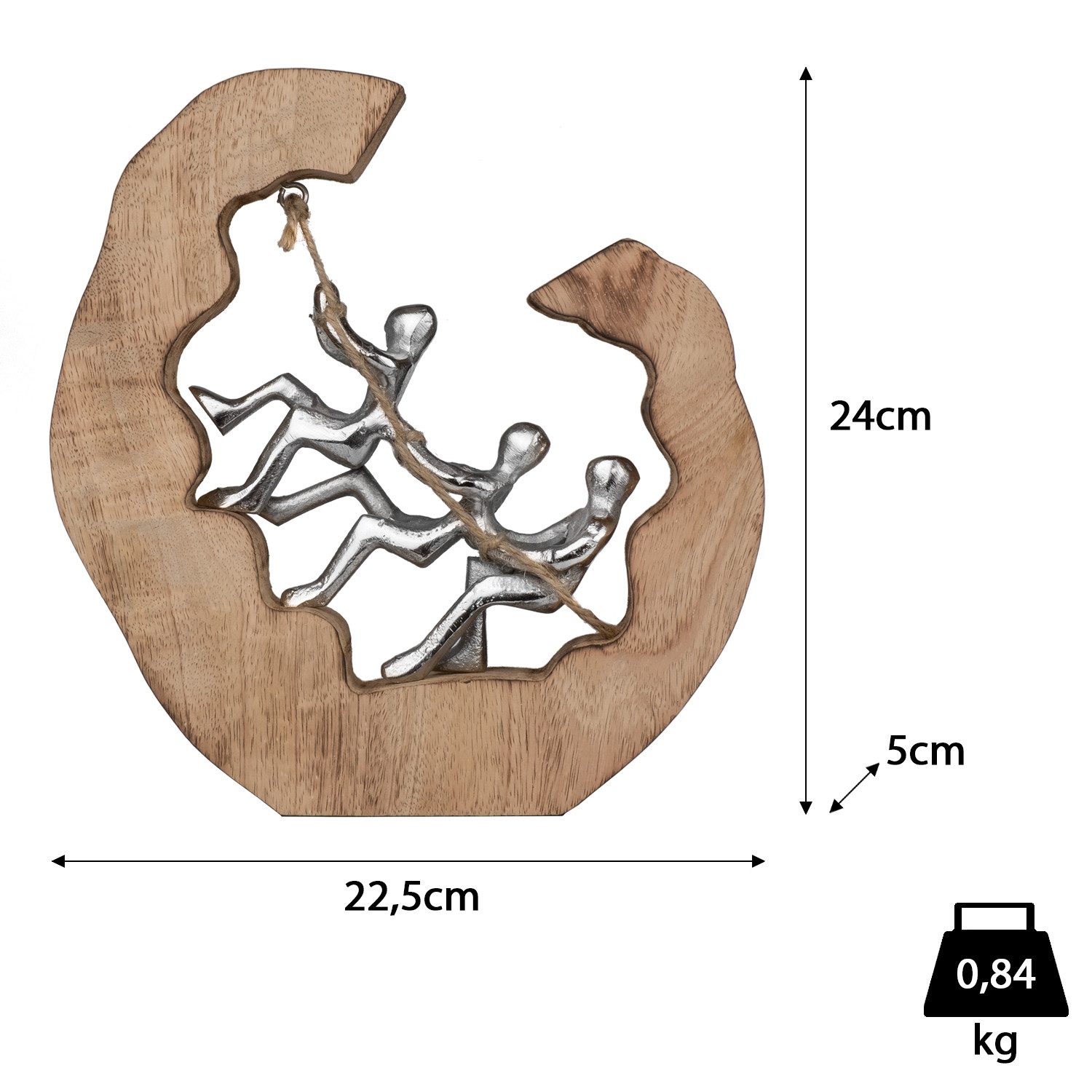 Moritz Skulptur Teamwork-Skulptur Aluminium auf Mangoholz 24 cm hoch, Holz, Tischdeko, Fensterdeko, Wanddeko, Holzdeko, Weihnachtsdeko – Bild 3 von 5