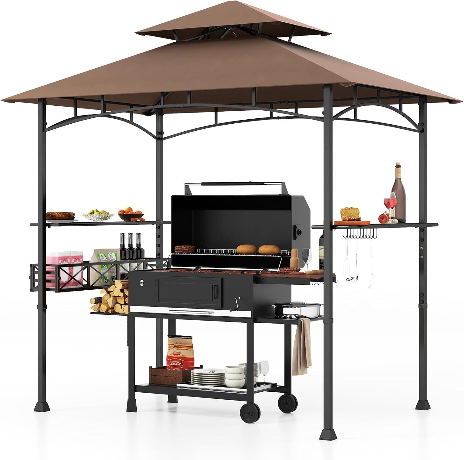 KOMFOTTEU Grillpavillon, Doppeldach mit 2 Ablagen, günstig online kaufen