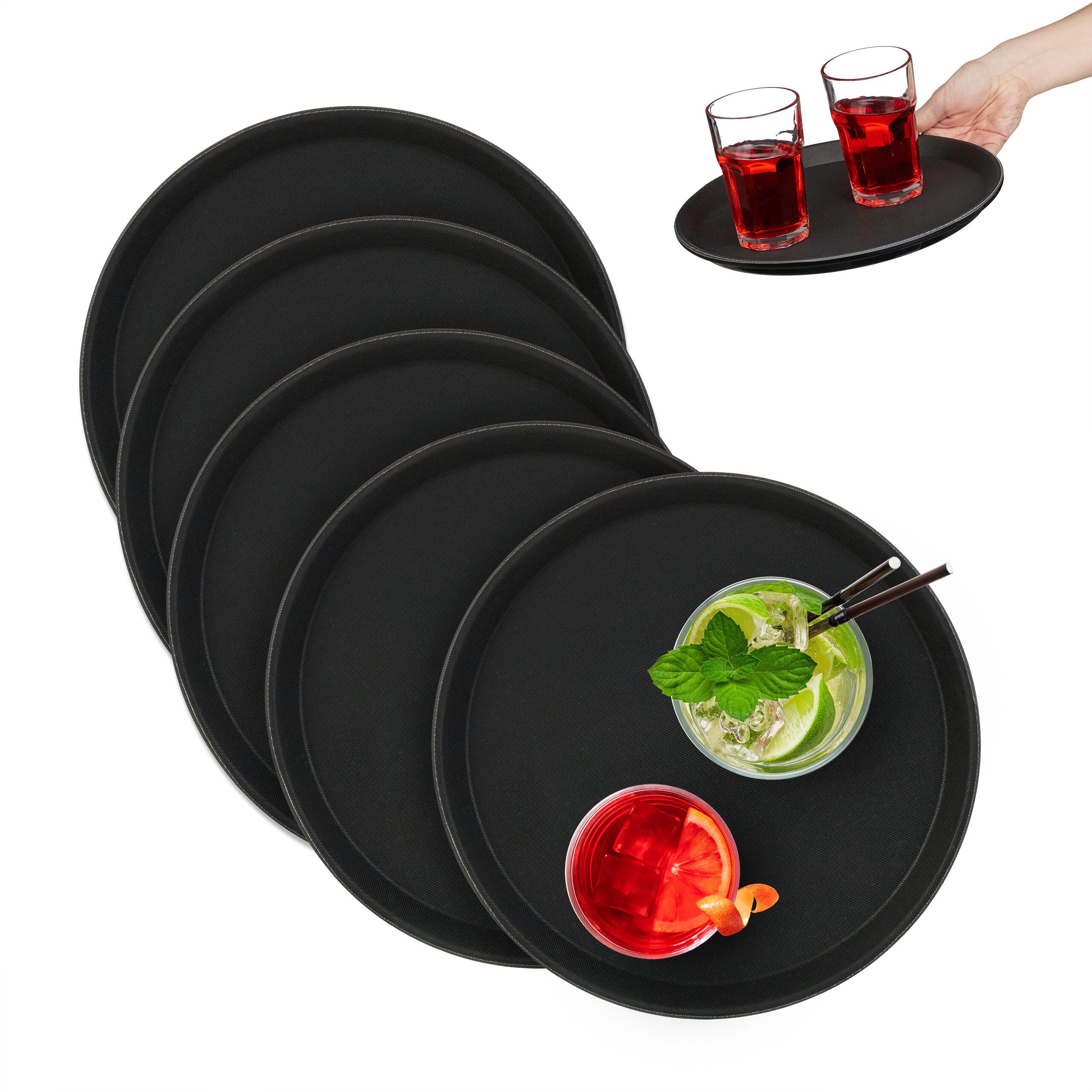 Tablett Rundes Serviertablett 5er Set 28 cm