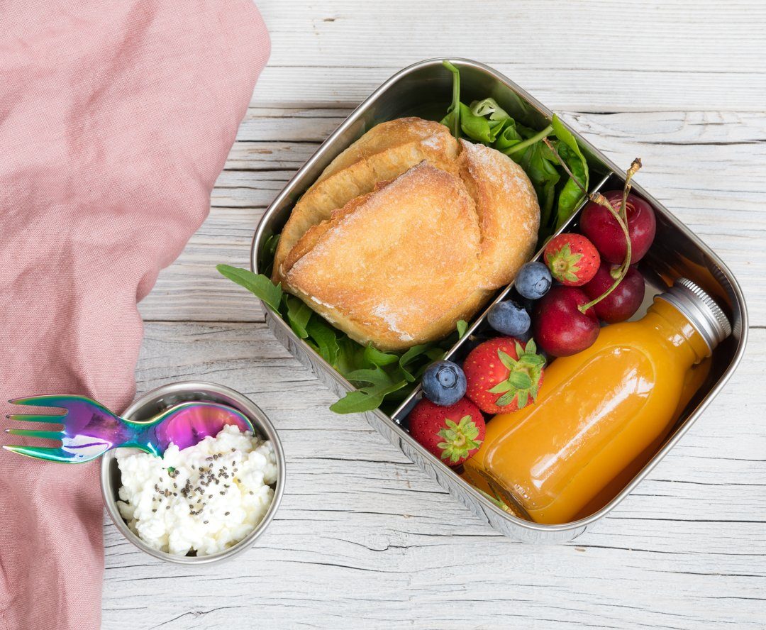 LEKKABOX Campinglöffel Mini Edelstahl Göffel, 10cm - Gabel Löffel Spork klein Kinder Brotdose, Extra klein, nur 10 cm lang – passt in jede Brotdose