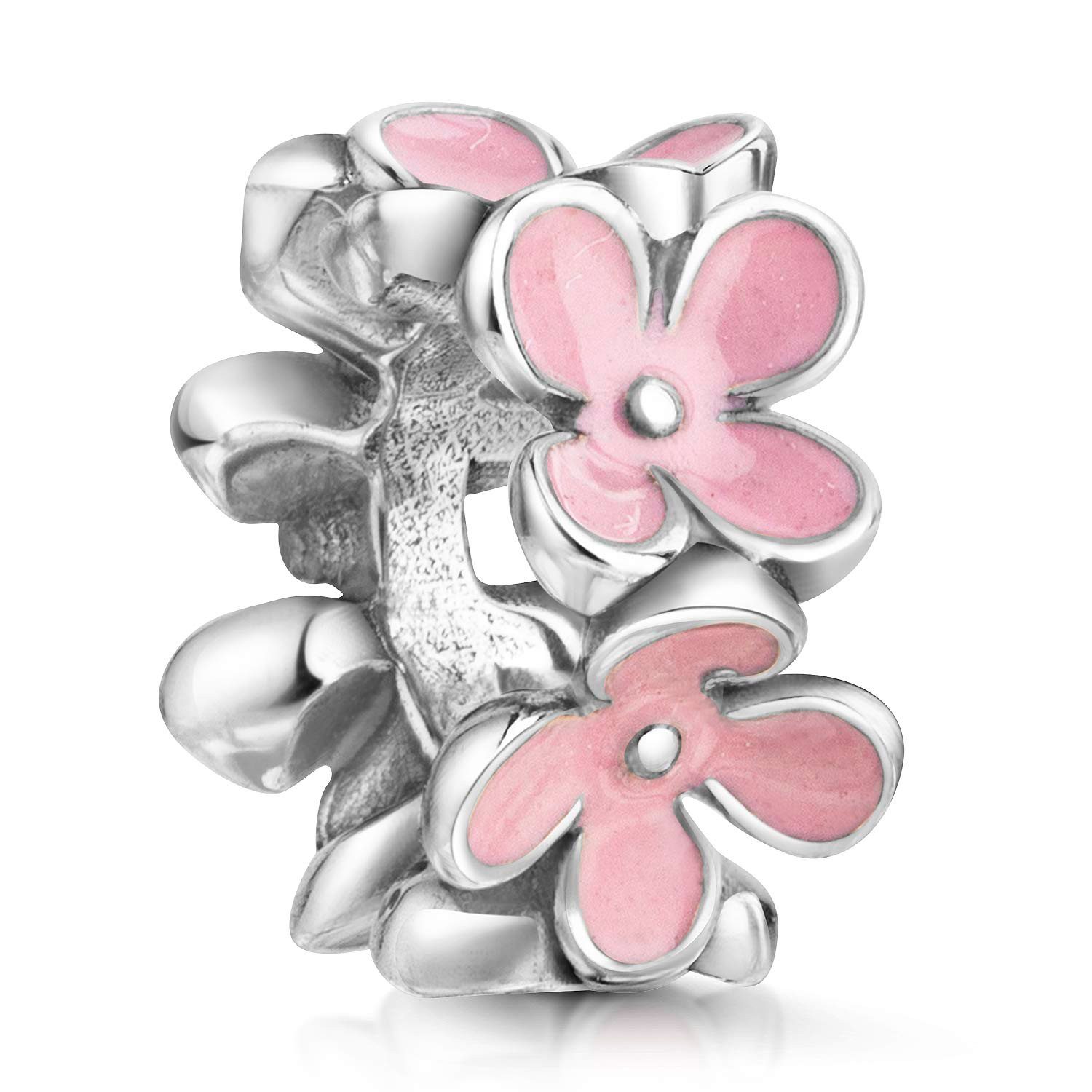 Materia Bead Blumen Blüten Spacer Element Rosa mit Emaille 36, 925 Sterling Silber