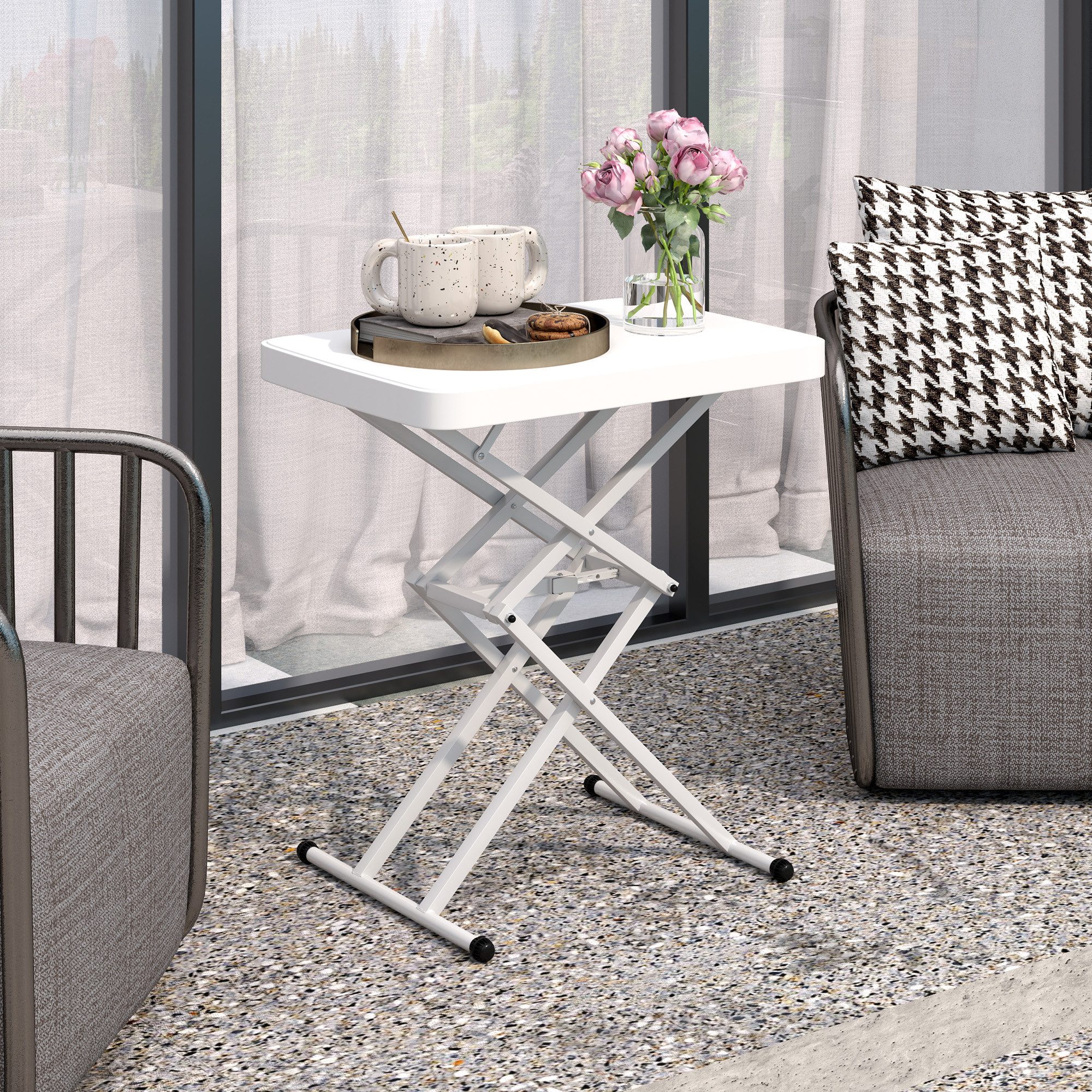 Outsunny Gartentisch höhenverstellbar, klappbar, aus Kunststoff, günstig online kaufen