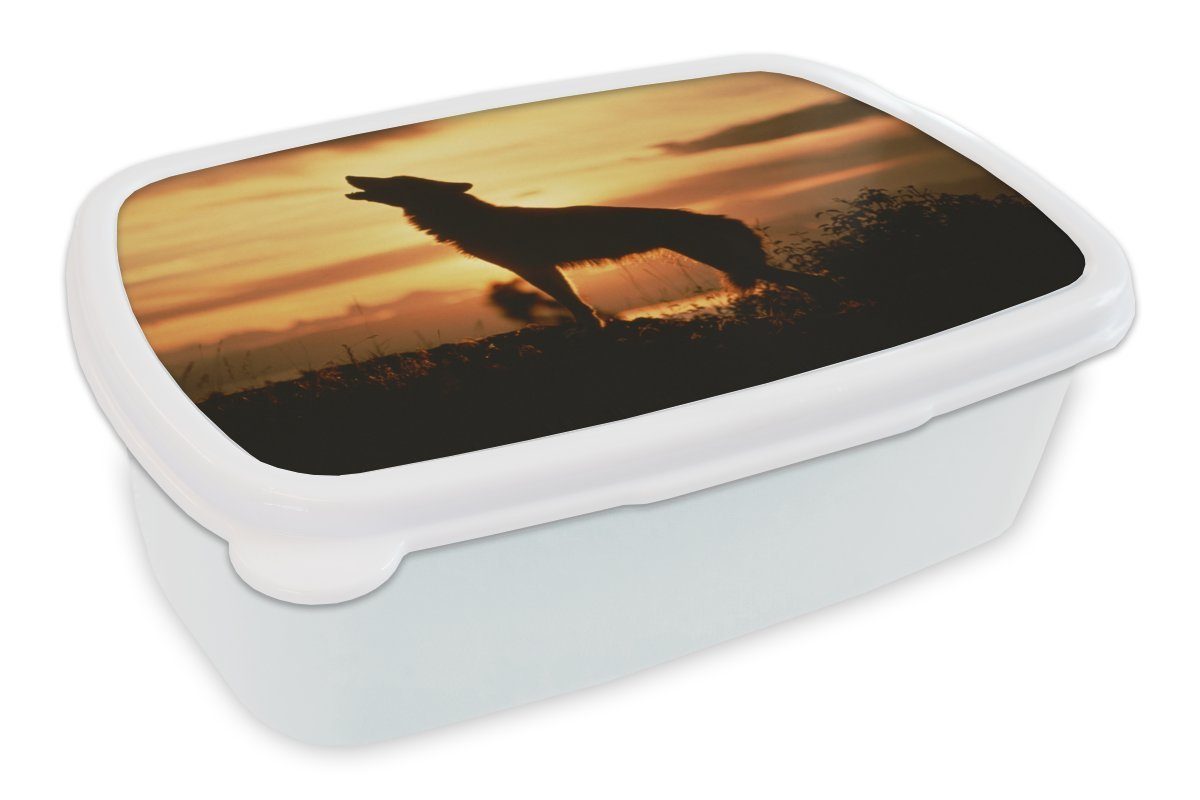 MuchoWow Lunchbox Wolf - Scherenschnitt - Raubtier, Kunststoff, (2-tlg), Brotbox für Kinder und Erwachsene, Brotdose, für Jungs und Mädchen weiß