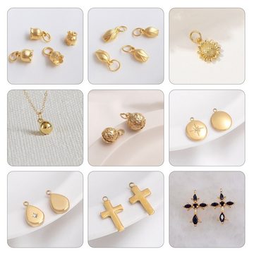 GOLDEN Charm-Kette 14K Gold Kette mit Anhänger, Gold Silber Charms, zierliche Halskette