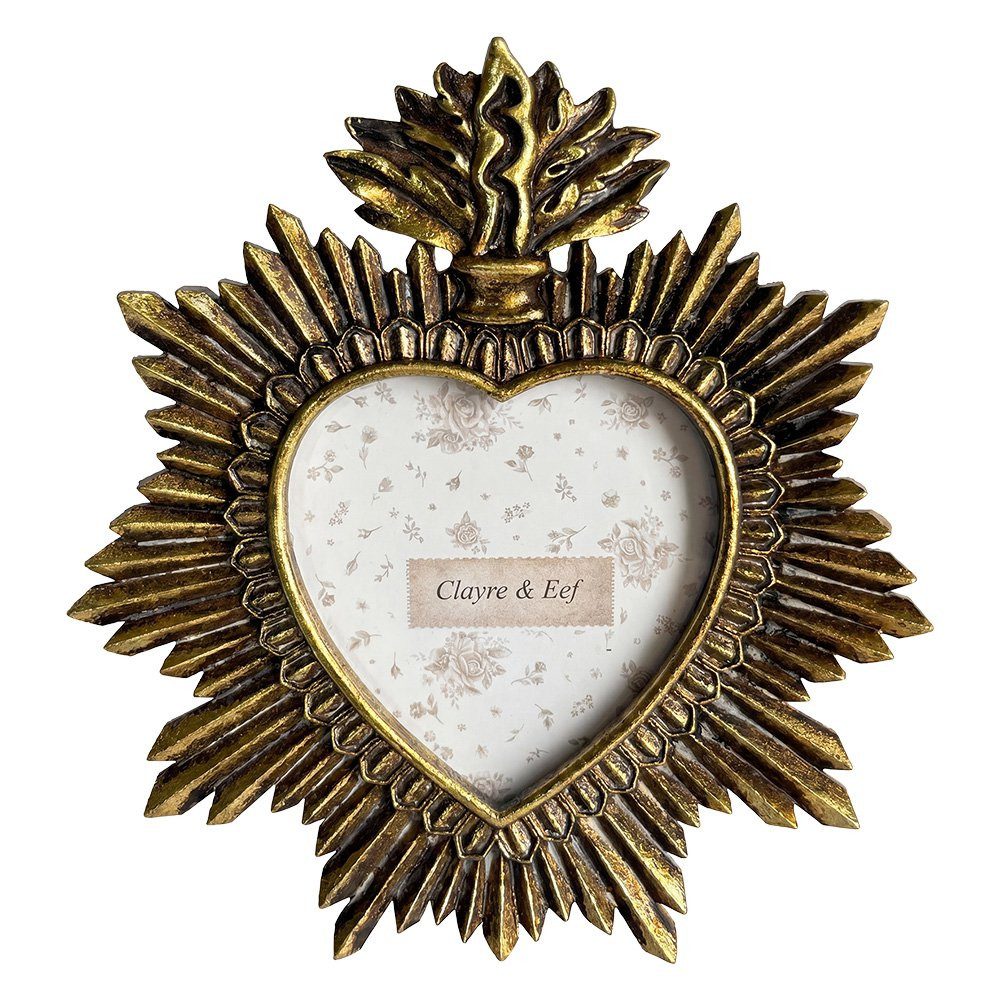 Clayre & Eef Bilderrahmen Kleiner Bilderrahmen Herz Gold Vintage Sacred Heart – Clayre & Eef
