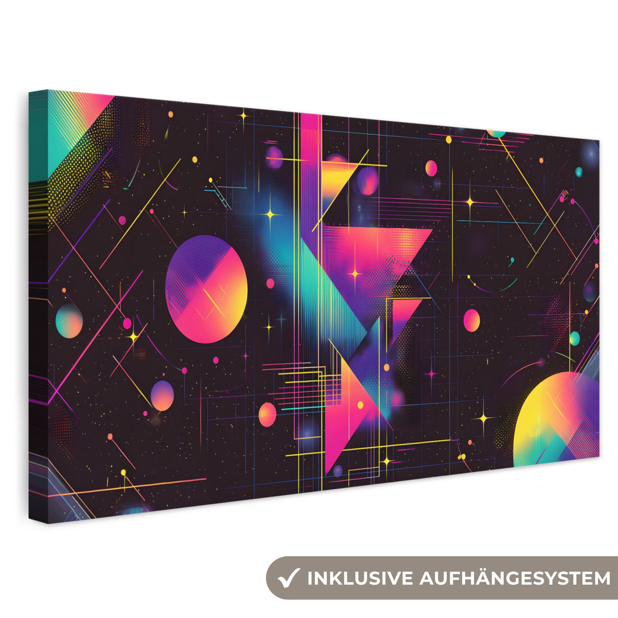 OneMillionCanvasses® Leinwandbild Panorama Dreiecke - Kreise - Abstrakt - Sterne, Fotodruck (1 St), Wandbild, Deko Schlafzimmer Wohnzimmer Flur 40x20 cm