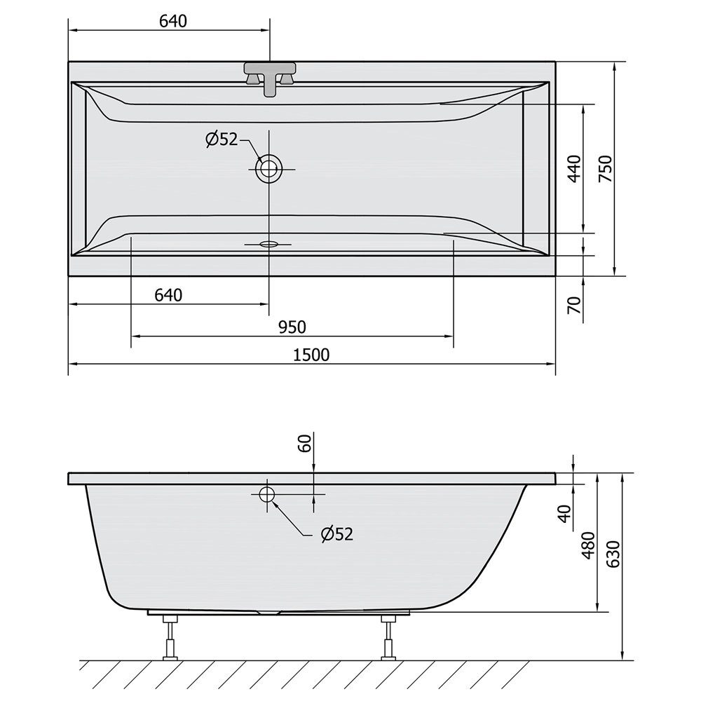HAK Badewanne CLEO Badewanne mit Füßen, (1-tlg), 150x75x48 cm