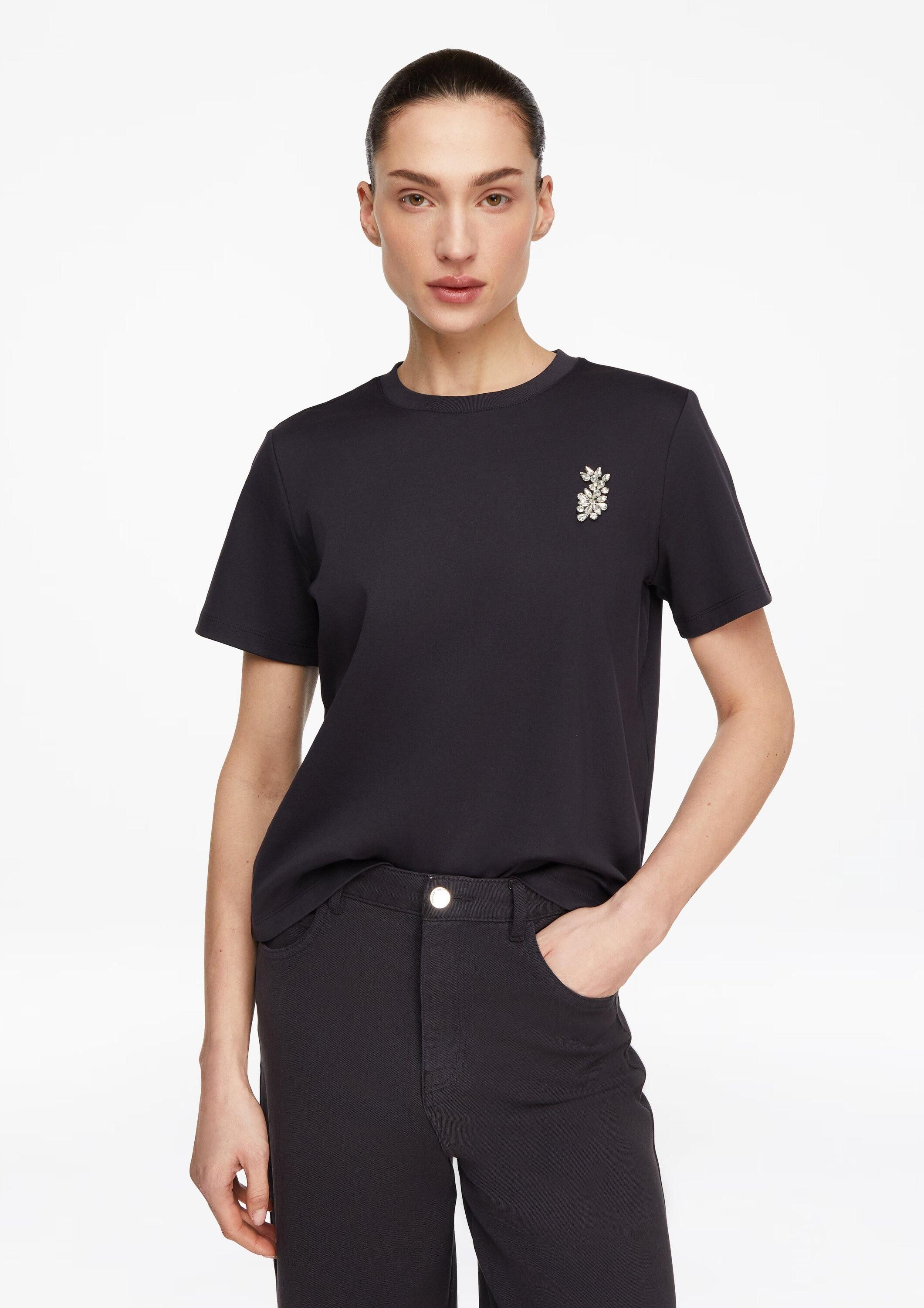 comma Kurzarmshirt T-Shirt T-Shirt mit Schmucksteinen