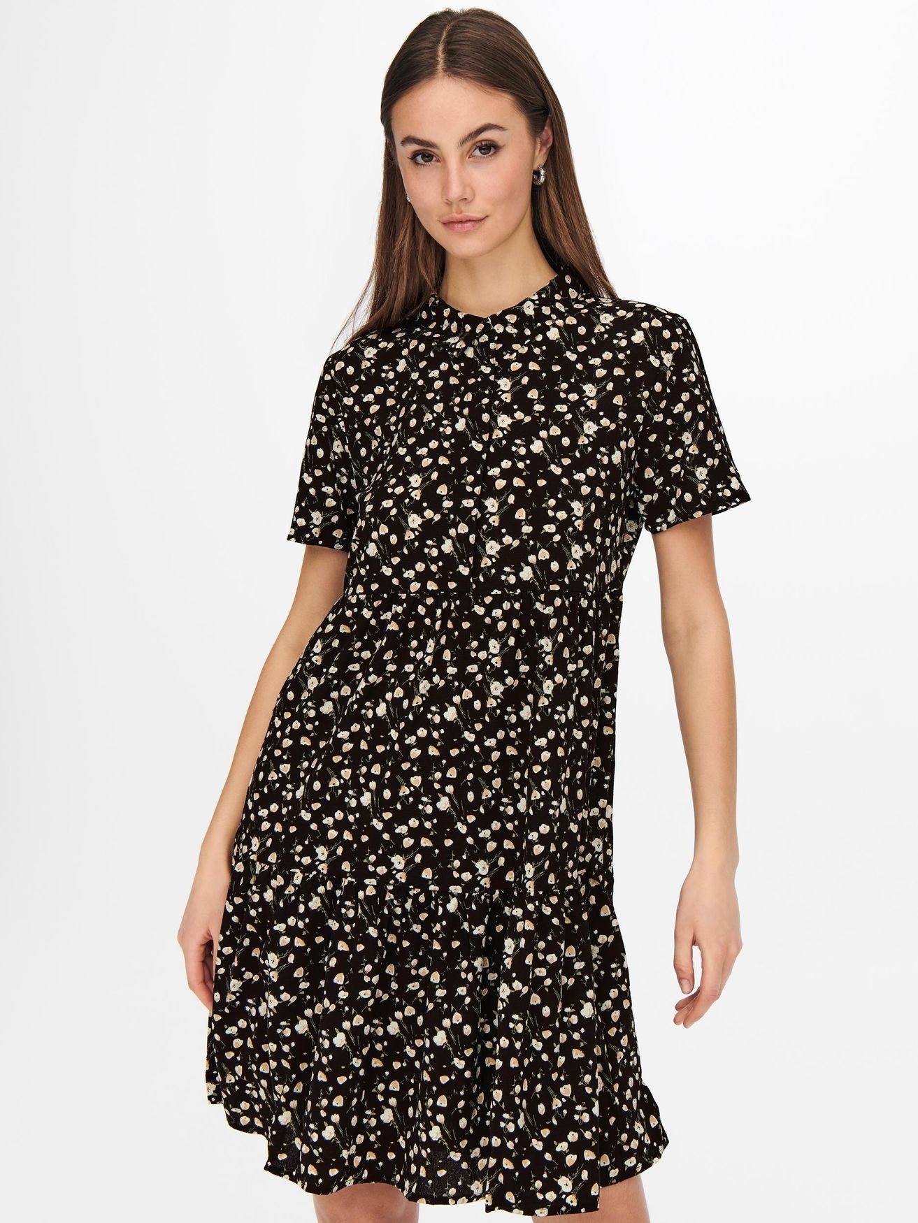 JACQUELINE de YONG Shirtkleid Lockeres Mini Print Kleid Blusen Kurzarm Dress JDYPIPER (knielang) 4880 in Schwarz-3