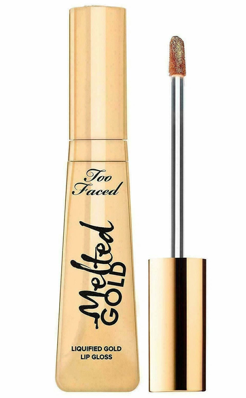 Too Faced Lipgloss Melted Gold Glitzer Lippenstift Lippenöl, Hochwertige Präsentationsverpackung in Goldoptik