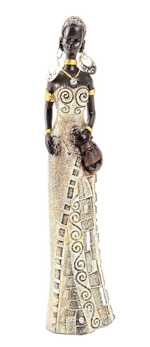 Geschenkestadl Afrikafigur Afrikanische Frau mit Wasserkrug Kunstfigur 24 cm Wohnkunst Deko (Spar-Set, 1 St., 1 Afrikanerin mit tollem Schmuck und Wasserkrug), detaillierte Afrikanerin
