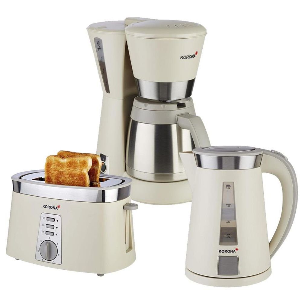 Frühstücksset 3 In 1 Kaffeemaschine Toaster Wasserkocher KORONA Wasserkocher Frühstücksset Thermo Sandgrau, Küchenset Creme