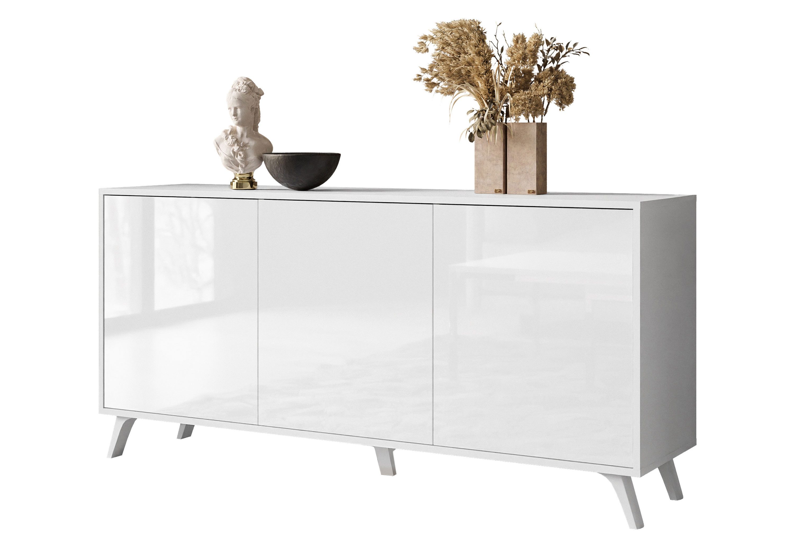 Lookway Kommode SANAYI III Anrichte in Weiß Hochglanz mit Beinen, Breite: 154 cm