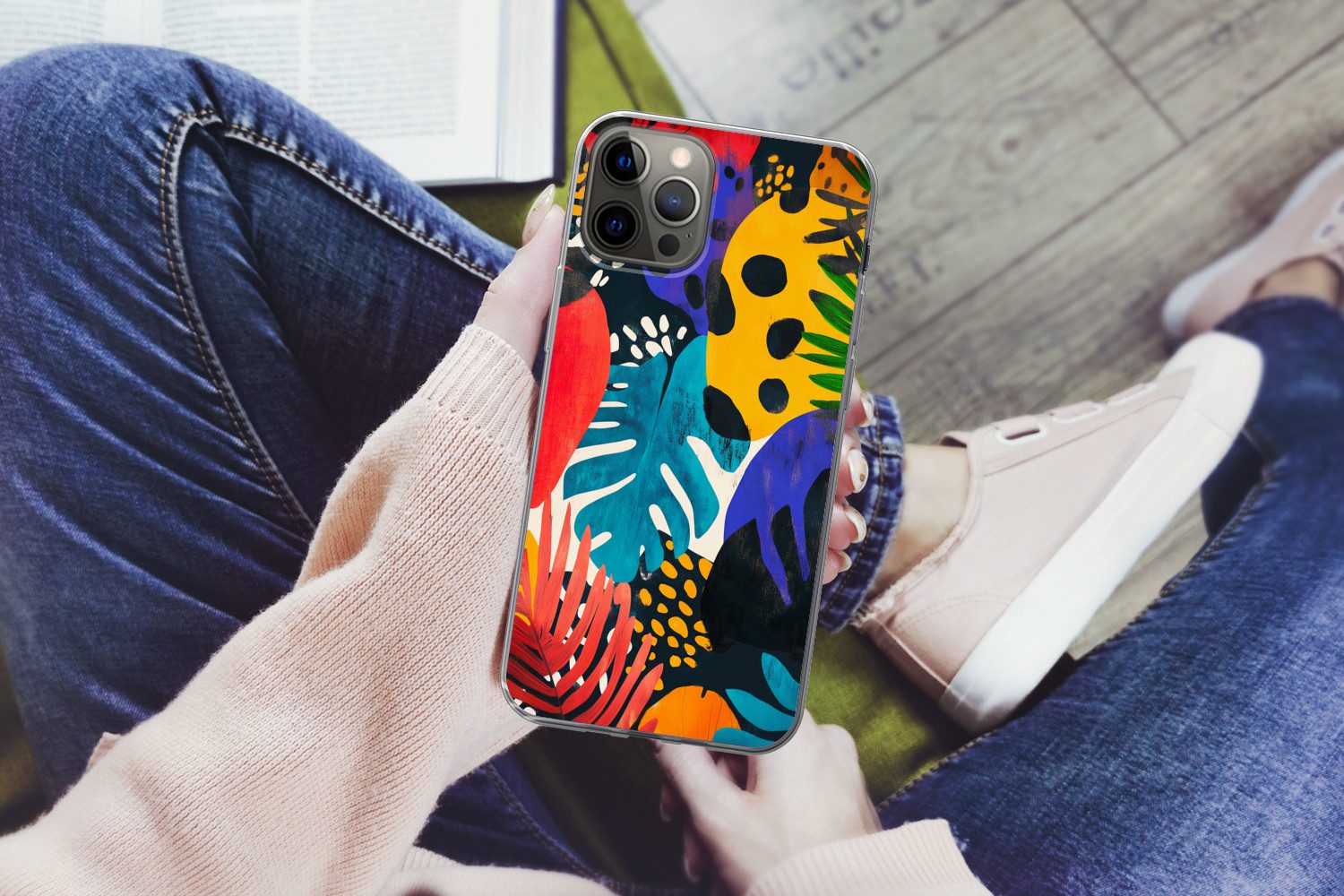 MuchoWow Handyhülle für Apple iPhone 13 Pro Blätter - Formen - Abstrakt - Farbenfroh, Smartphone-Bumper, Print, Handy Schutzhülle Dünn