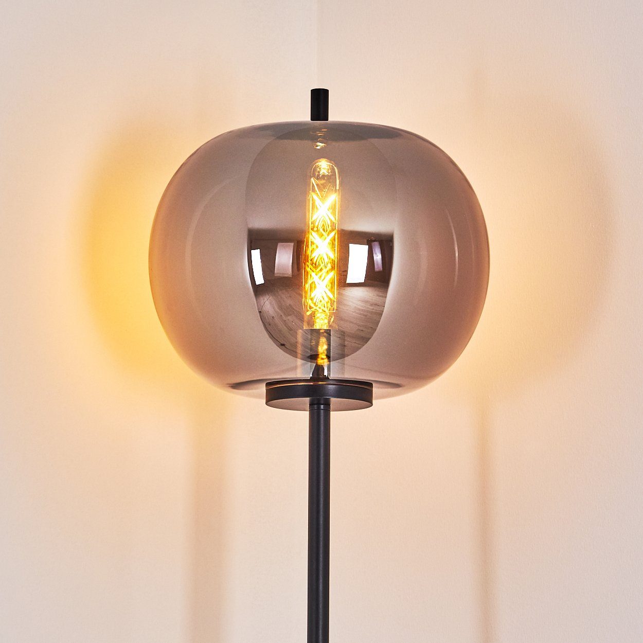 Metall/Glas ohne Bodenlampe Leuchtmittel, und Stehlampe Höhe hofstein Glasschirm 162cm, in »Ambrogio« aus E27 mit Fußschalter, Stehlampe Schwarz/Chrom,