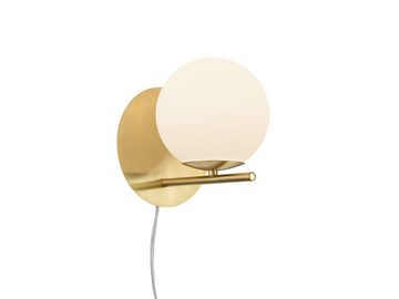 meineWunschleuchte LED Wandleuchte, Dimmfunktion, LED wechselbar, Warmweiß, innen mit Schalter dimmbar, Lampen-schirm Glas-kugel, Gold Höhe 21cm