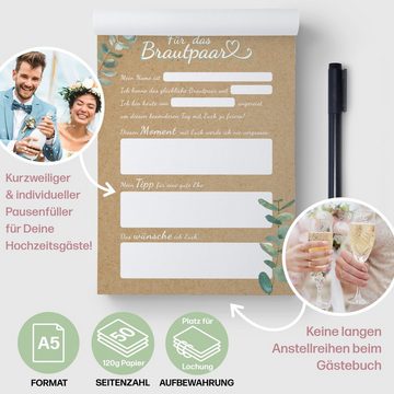 CreativeRobin Hochzeitskarte Hochzeitsspiel & Gästebuch Karten für 50 Gäste • A5 Notizblock