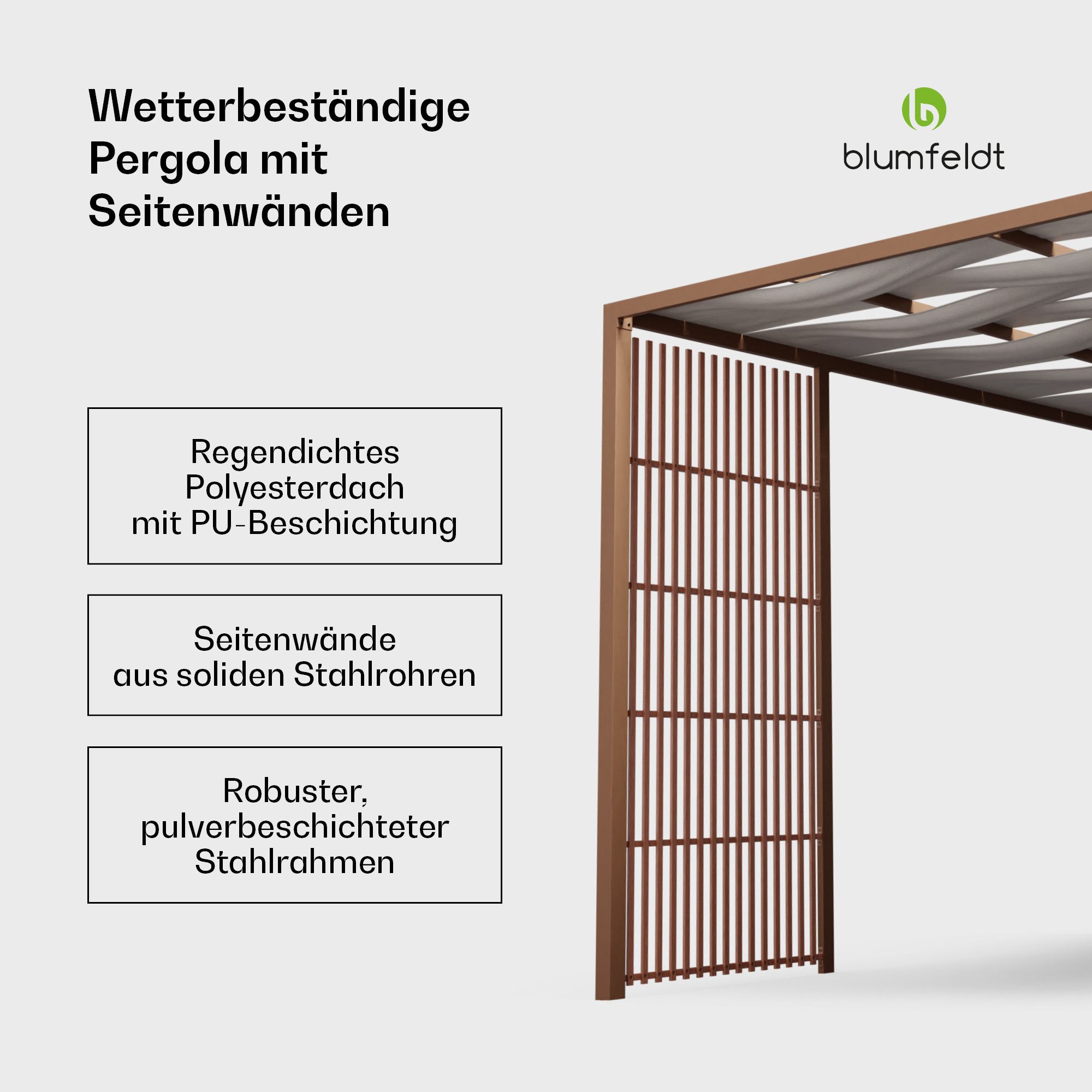 blumfeldt Pavillon Blumfeldt, (Set), Pergola 3x3m Seitenwände pulverbeschichtet wetterfest Garten