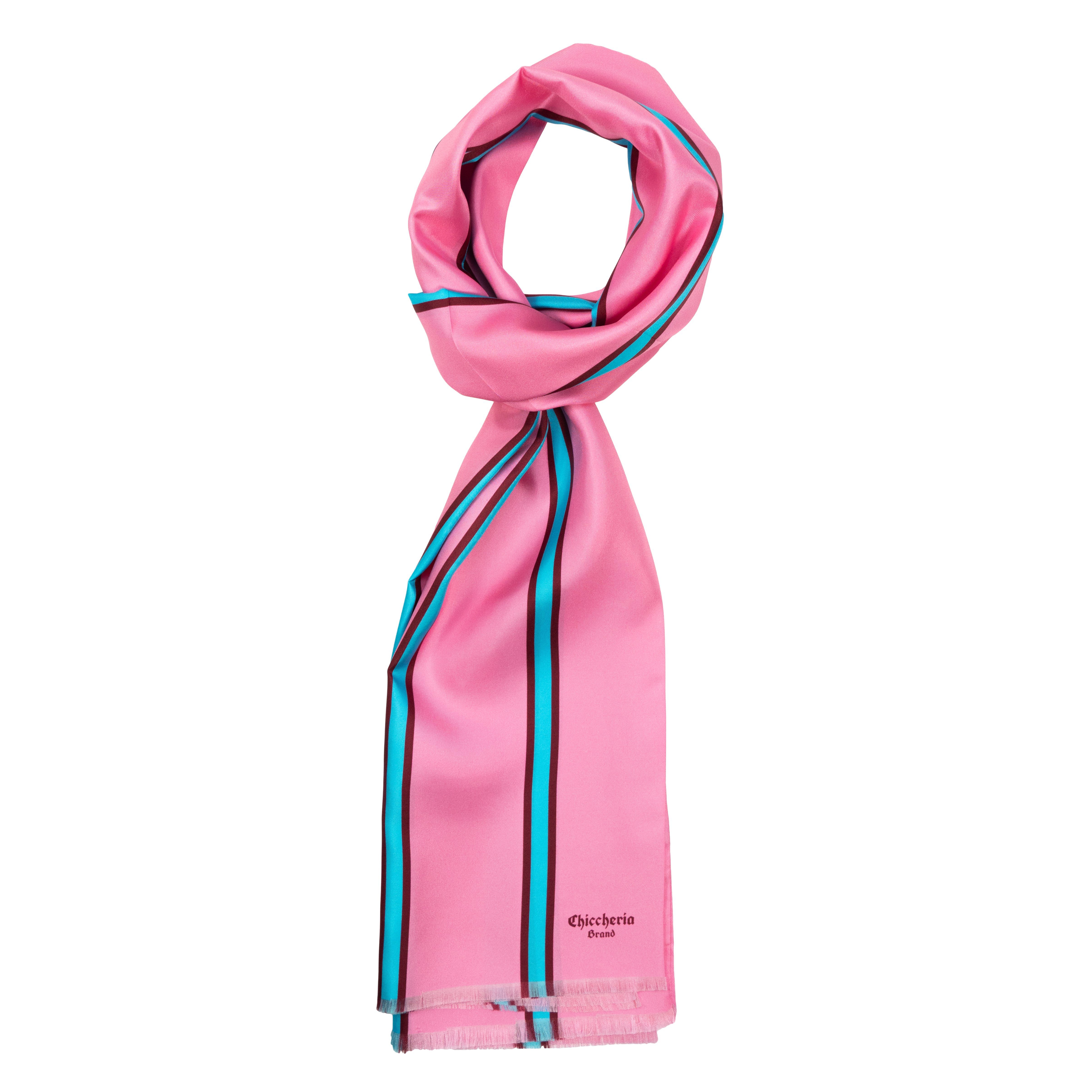Chiccheria Brand Italy Seidenschal in STRIPES, Rosa COLOR Made
