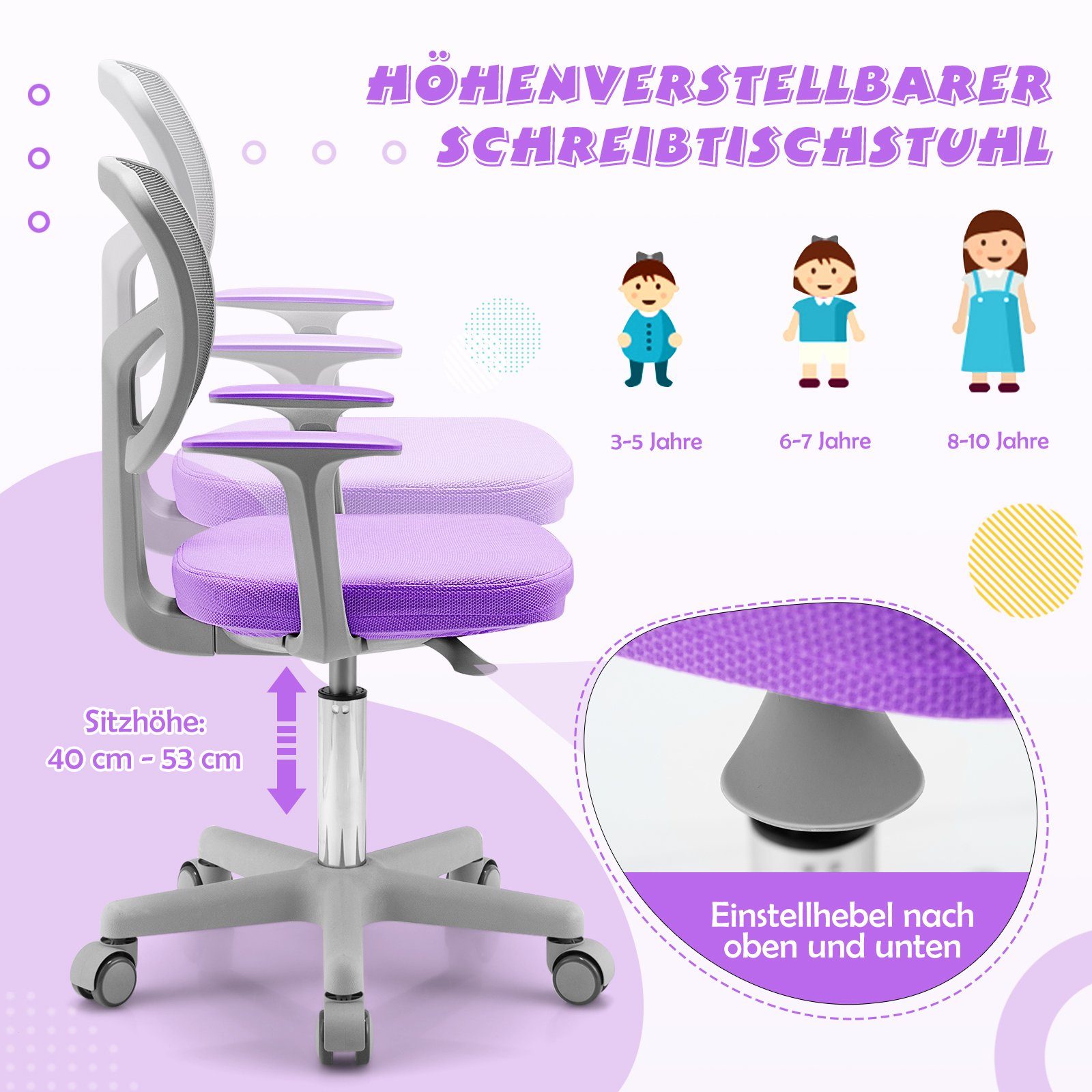 COSTWAY Drehstuhl Kinder Schreibtischstuhl, höhenverstellbar, von 3-10 Jahr günstig online kaufen