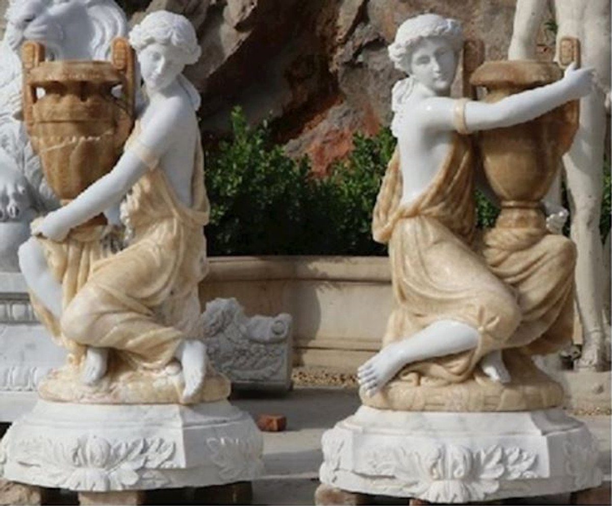Casa Padrino Skulptur Jugendstil Marmor Skulpturen Weiß x 78 - Set Gartendeko Statuen 63 Deko H. - x 121 Beige Frauen mit Hotel Luxus & Vasen / cm Restaurant