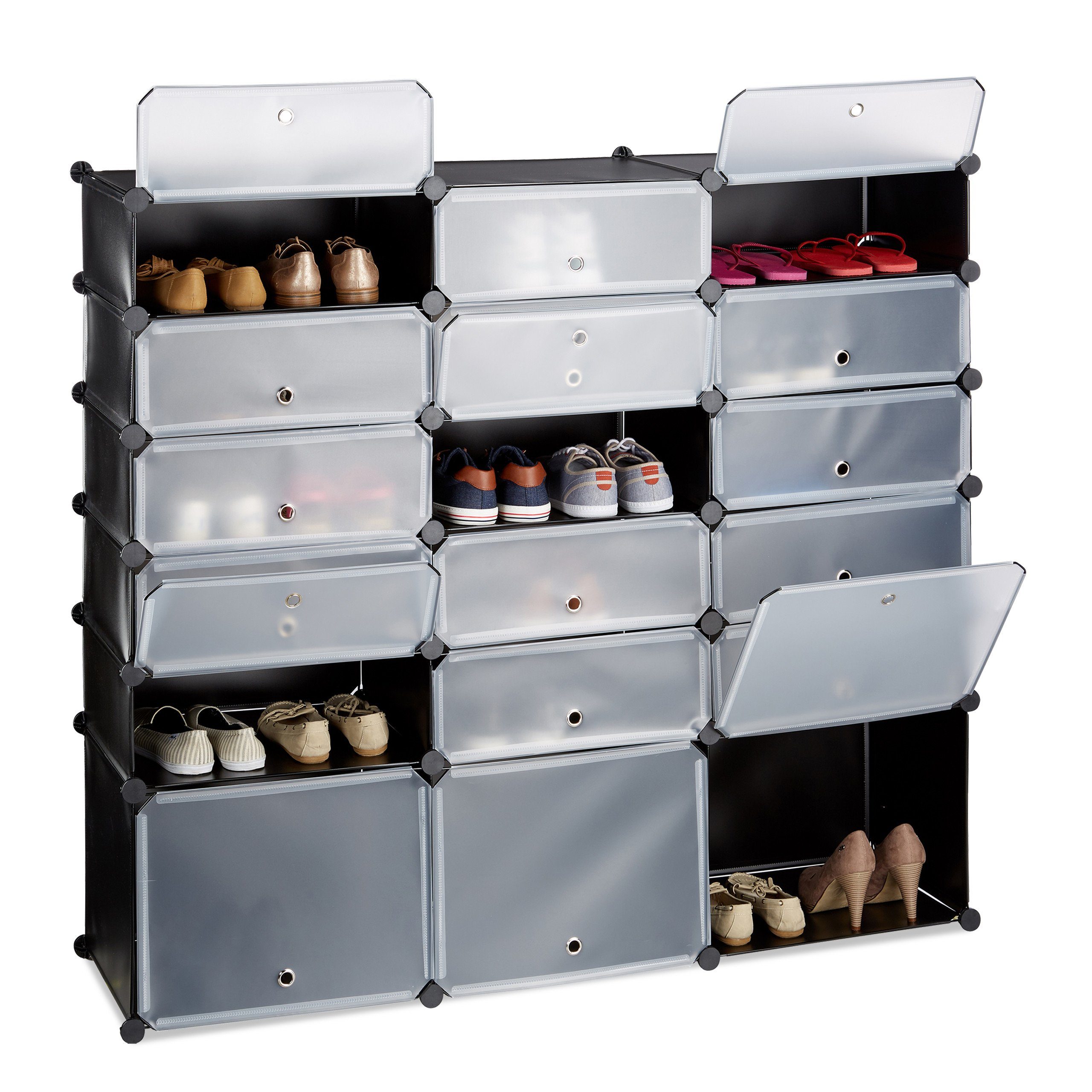 relaxdays Schuhregal Kunststoff mit 18 Fäch, schwarz