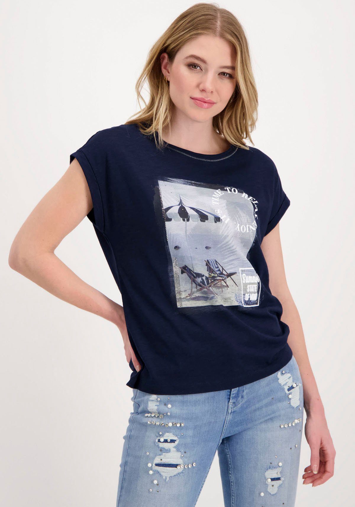 marine Rundhalsshirt mit Monari Frontprint