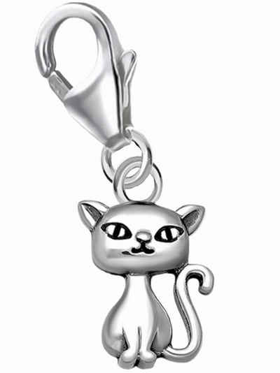 Goldene Hufeisen Charm-Einhänger Katze Karabiner Charm 925 Sterling-Silber Kater Anhänger, Tier-Schmuck für Armbänder oder Kettenanhänger